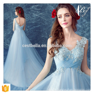 China Supplier Appliqued Beaded Light Blue élégante robes de soirée longues pour Noël Party Homecoming Dinner Dress